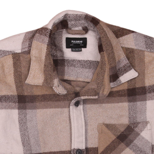 Pull&Bear Men’s Beige Check Flannel Shacket Size S