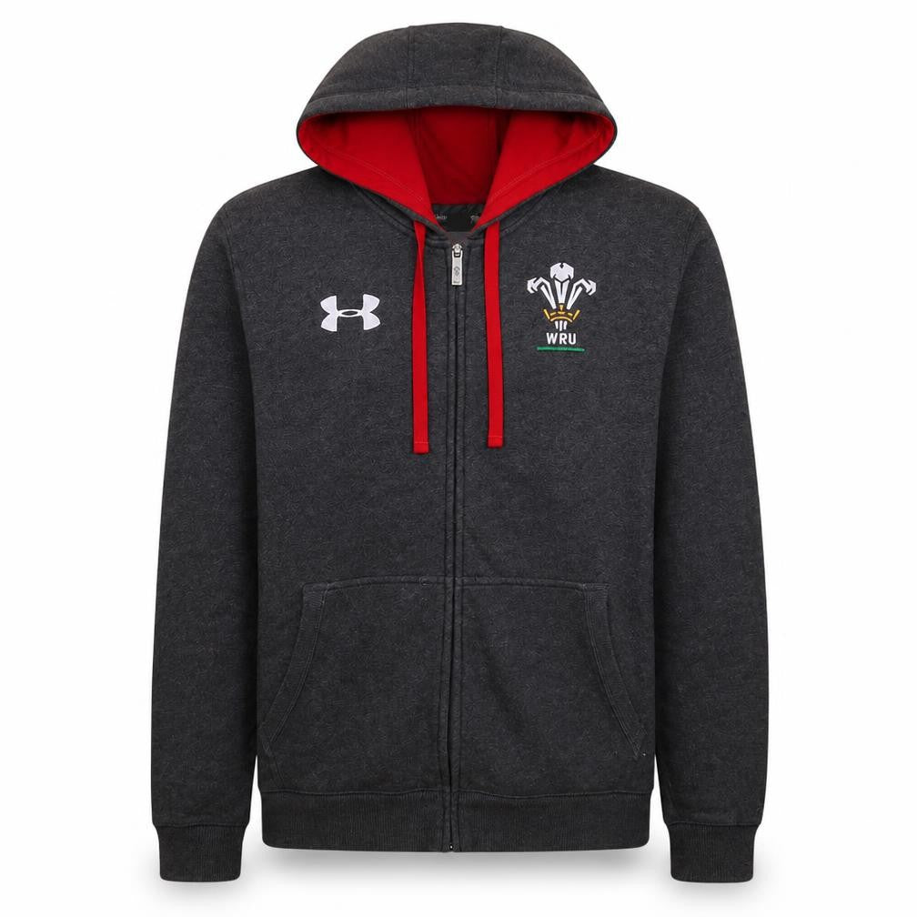 Front view of Under Armour Men's Grey Full Zip Hoodie WRU Rugby Medium