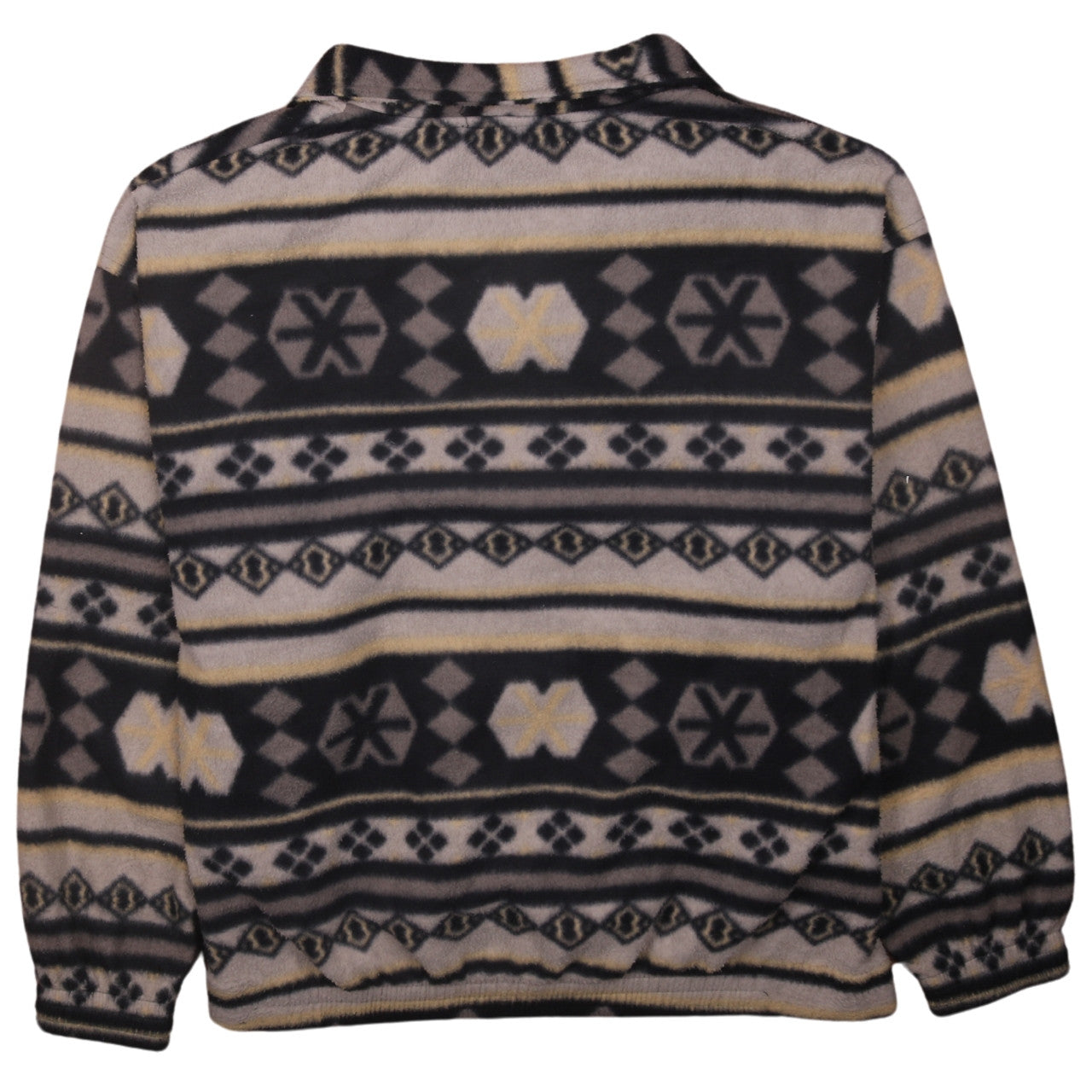 New Fast Womens Black Beige Fleece Jacket L Aztec Pattern Warm Zip Up