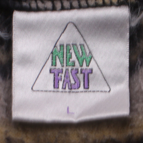New Fast Womens Black Beige Fleece Jacket L Aztec Pattern Warm Zip Up