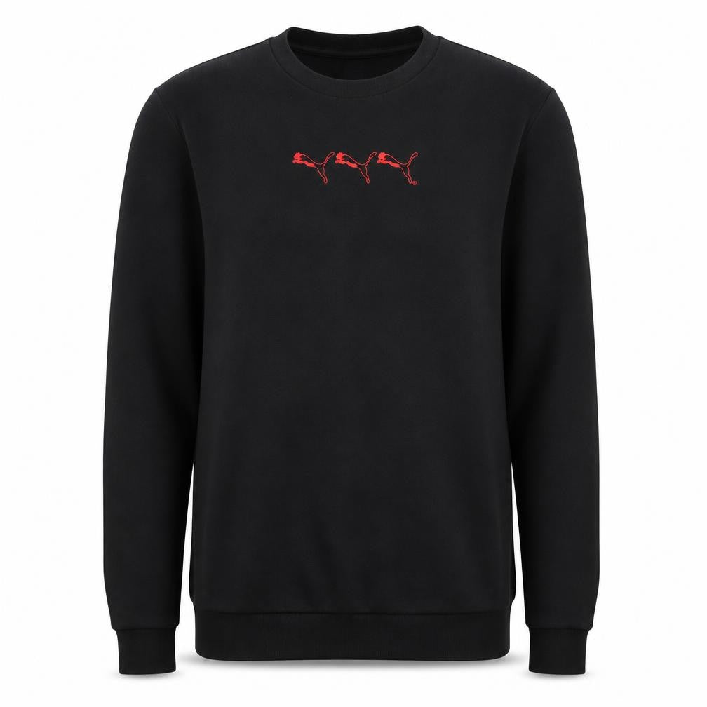 Front view of Puma Men’s Black Crew Neck Logo Pullover Sweatshirt, size L