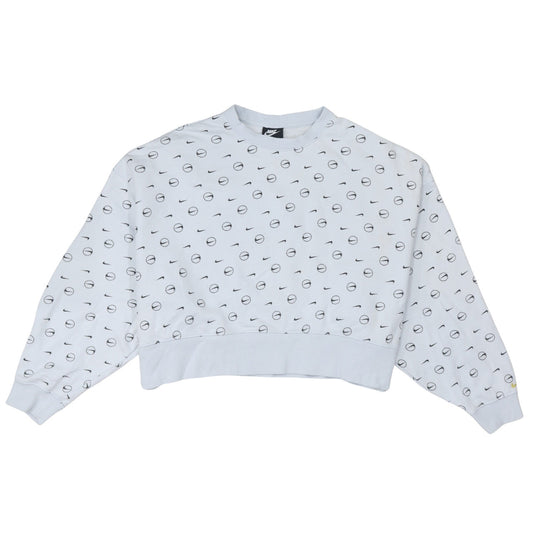 Nike Womens White Crew Neck Logo Print Pullover Sweatshirt M