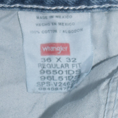 Wrangler Men's Blue 36x32 Regular Fit Straight Denim Jeans