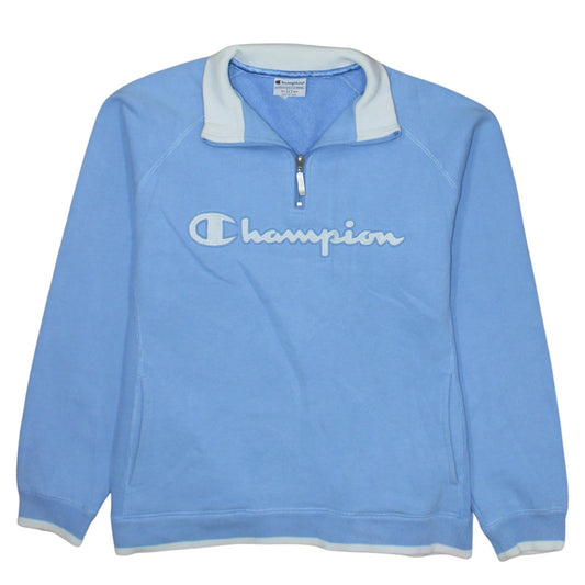 Champion Women's Blue 1/4 Zip Pullover Sweatshirt L Fleece Logo