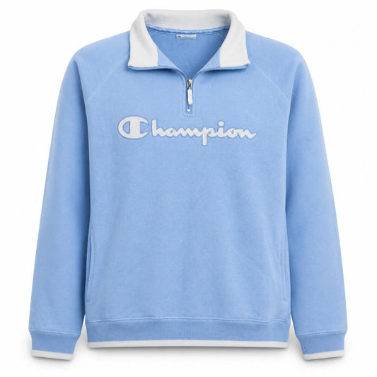 Front view of Champion Women's Blue 1/4 Zip Pullover Sweatshirt L Fleece Logo