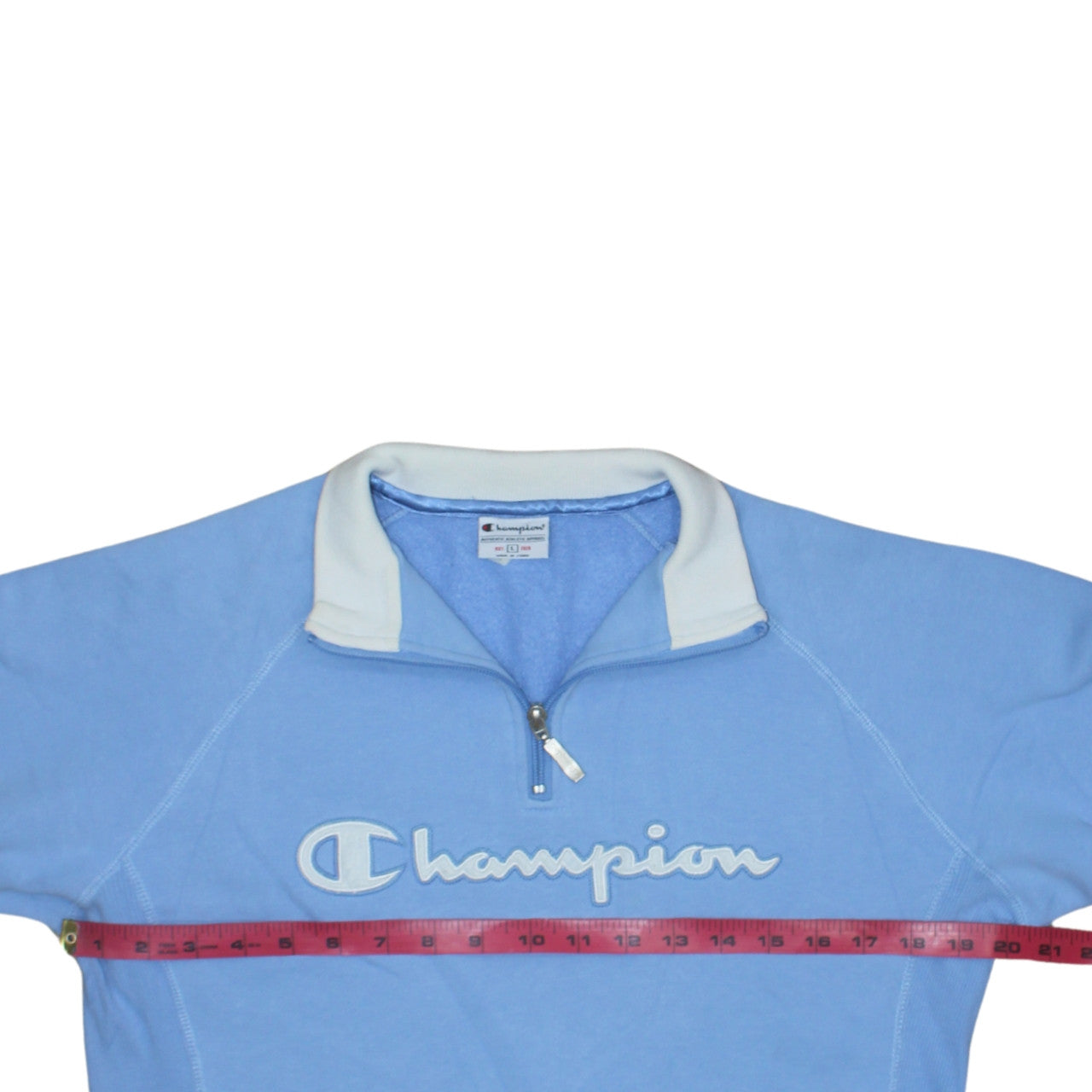 Champion Women's Blue 1/4 Zip Pullover Sweatshirt L Fleece Logo