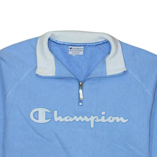 Champion Women's Blue 1/4 Zip Pullover Sweatshirt L Fleece Logo