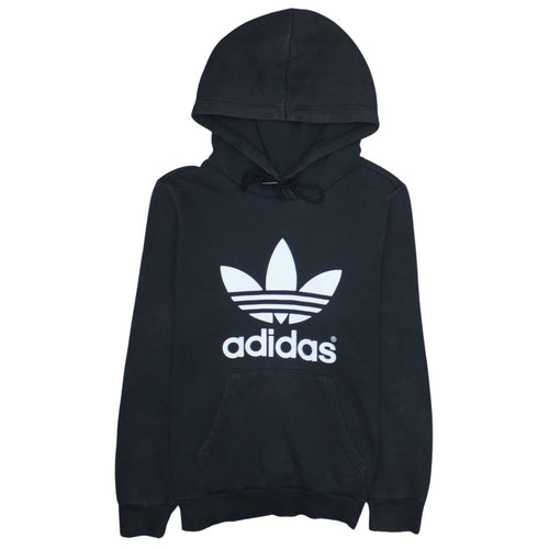 Adidas Womens Black Pullover Hoodie Size 12 Logo Print Sweatshirt