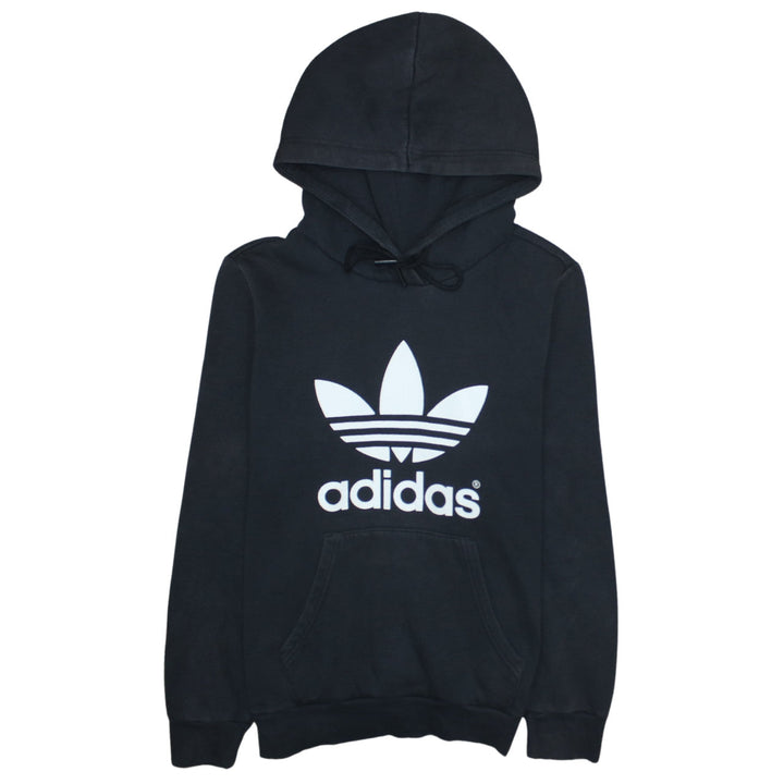Adidas Womens Black Pullover Hoodie Size 12 Logo Print Sweatshirt