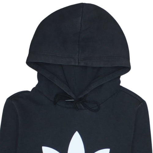 Adidas Womens Black Pullover Hoodie Size 12 Logo Print Sweatshirt