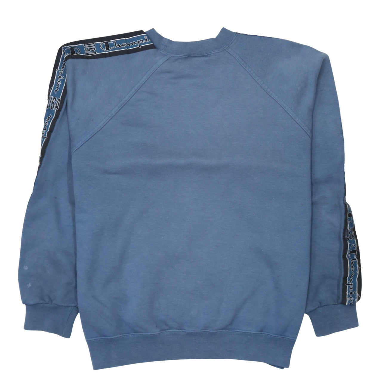 Champion USA Mens Blue Large Crew Neck Sweatshirt with Logo Tape Trim