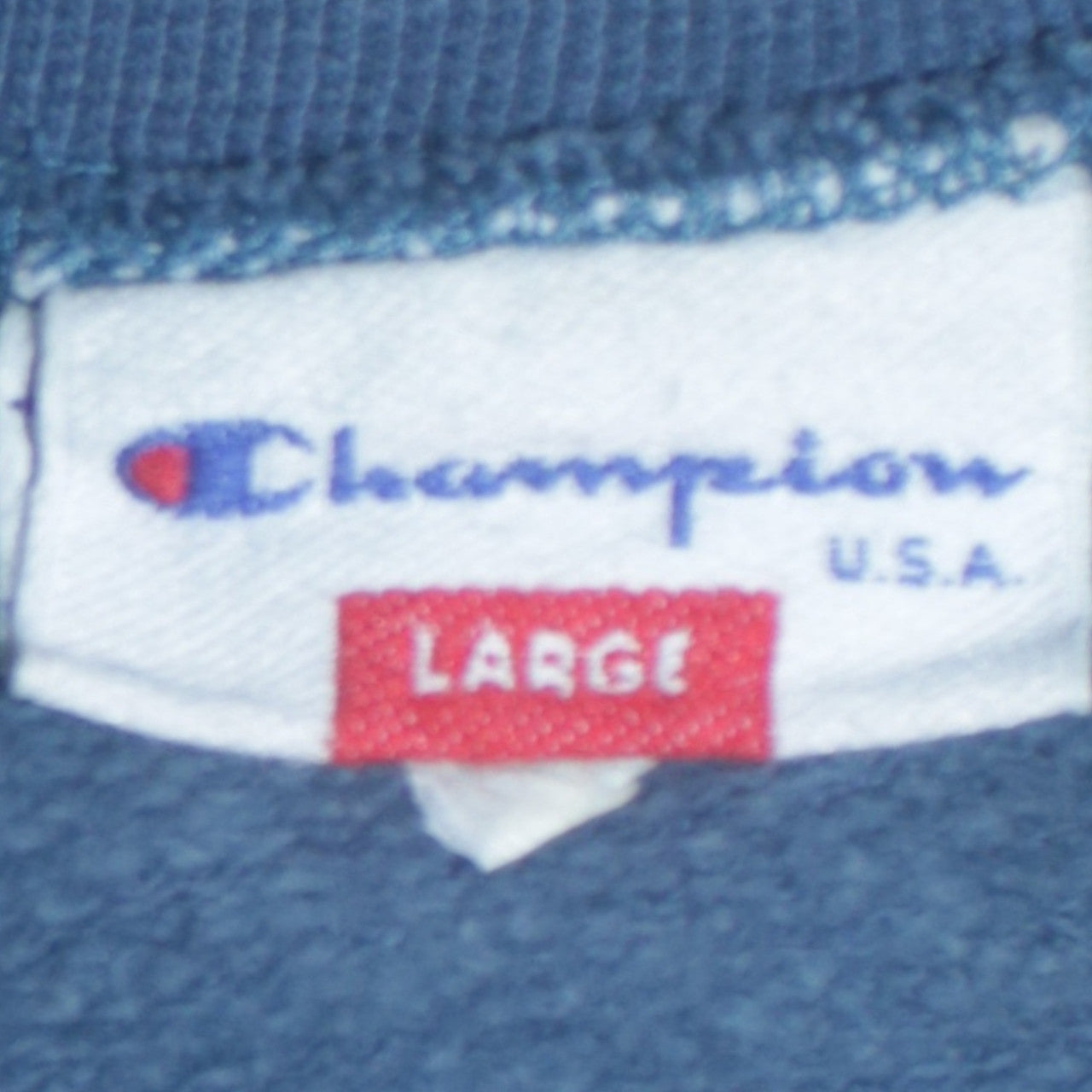 Champion USA Mens Blue Large Crew Neck Sweatshirt with Logo Tape Trim