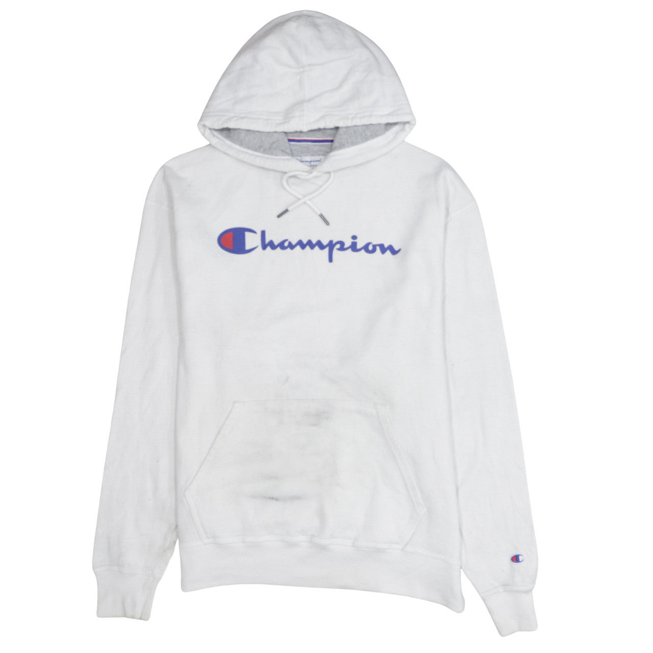 Champion Men's White Pullover Hoodie Size L Logo Graphic Fleece