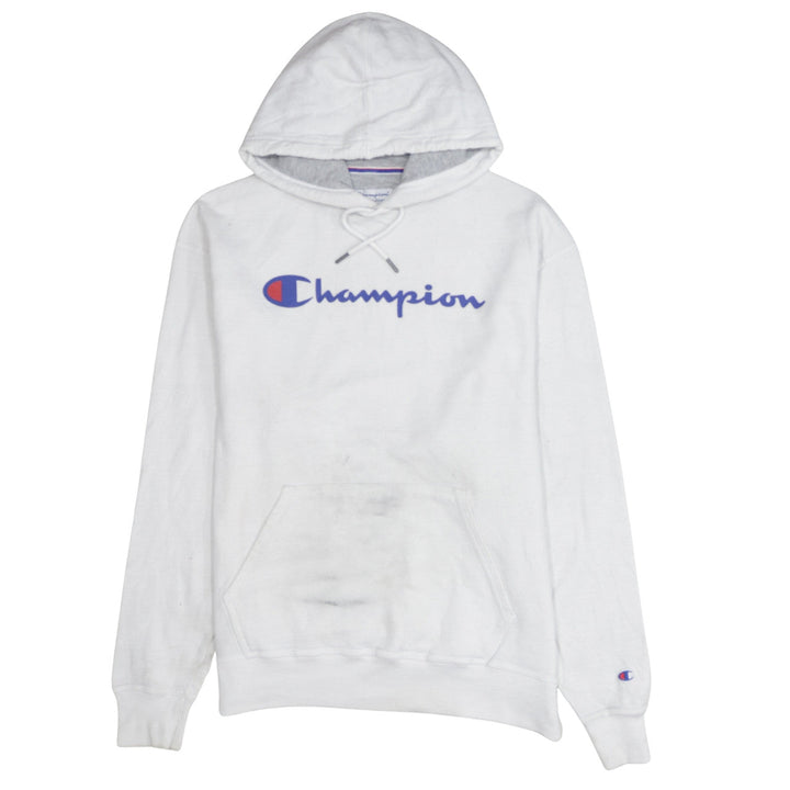 Champion Men's White Pullover Hoodie Size L Logo Graphic Fleece