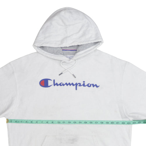 Champion Men's White Pullover Hoodie Size L Logo Graphic Fleece