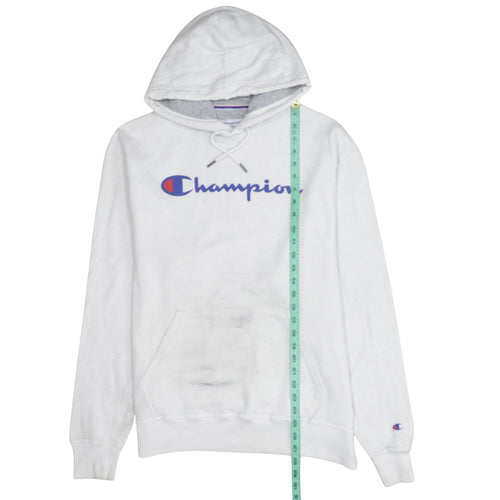 Champion Men's White Pullover Hoodie Size L Logo Graphic Fleece