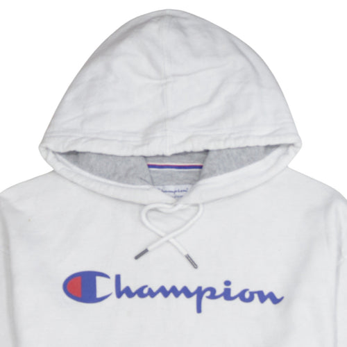 Champion Men's White Pullover Hoodie Size L Logo Graphic Fleece
