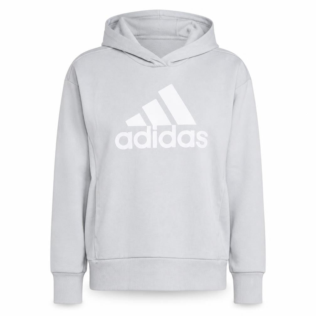 Front view of Adidas women’s light grey pullover hoodie xs casual logo sweatshirt