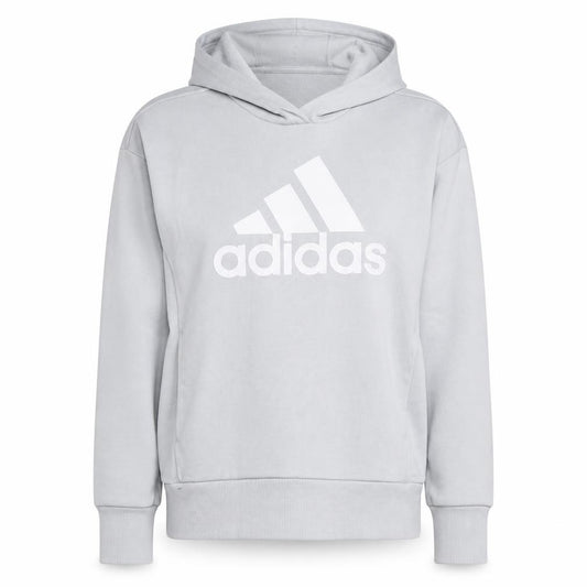 Front view of Adidas women’s light grey pullover hoodie xs casual logo sweatshirt