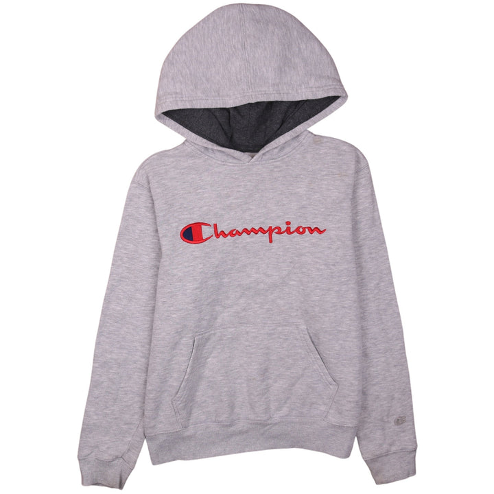 Champion Womens Grey Pullover Hoodie L Logo Embroidered Fleece