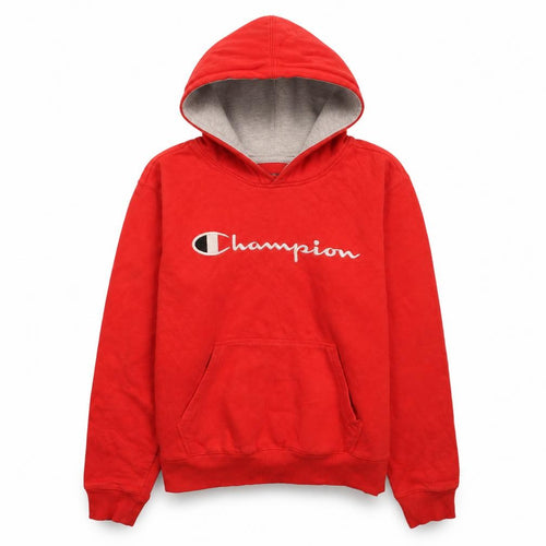 Champion Boys Red Pullover Hoodie L Cotton Blend Logo Sportswear