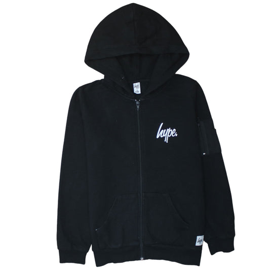 Hype Kids Boys Black Full Zip Hoodie 13 Years Cotton Blend Casual