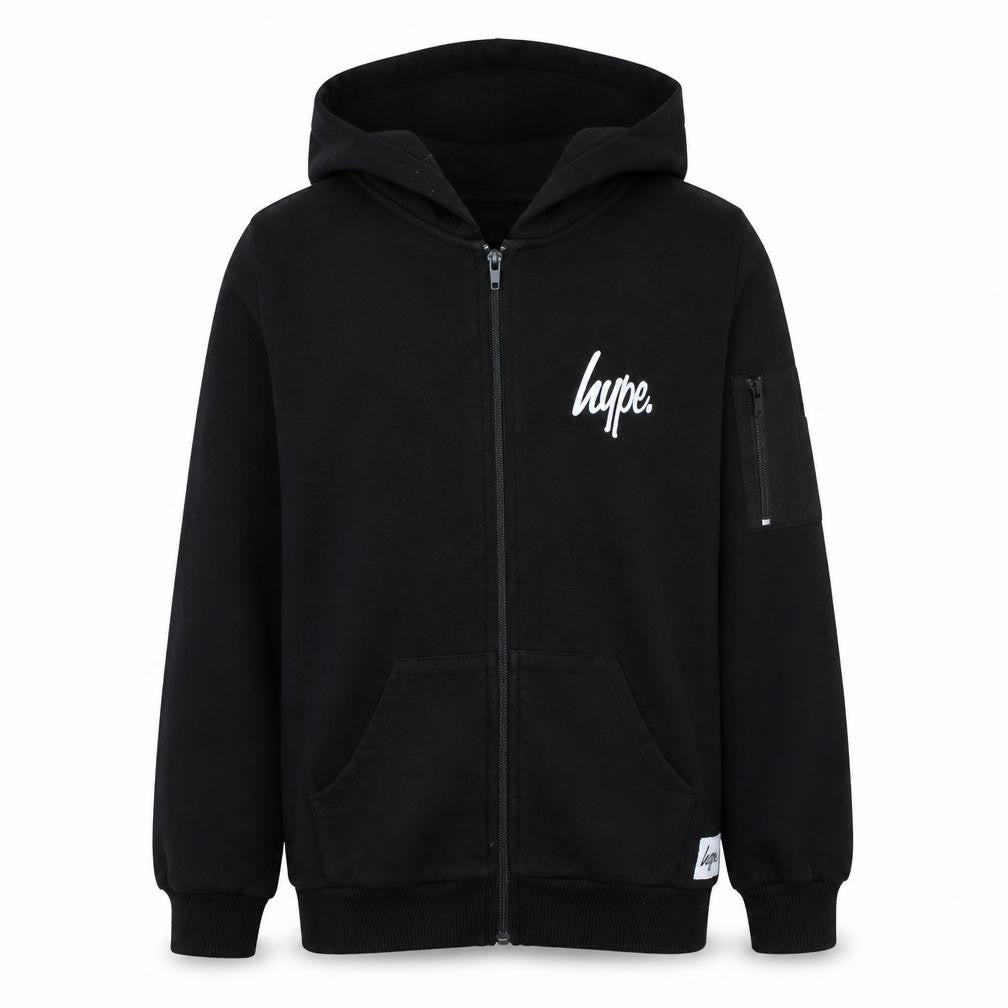 Hype Kids Boys Black Full Zip Hoodie 13 Years Cotton Blend Casual
