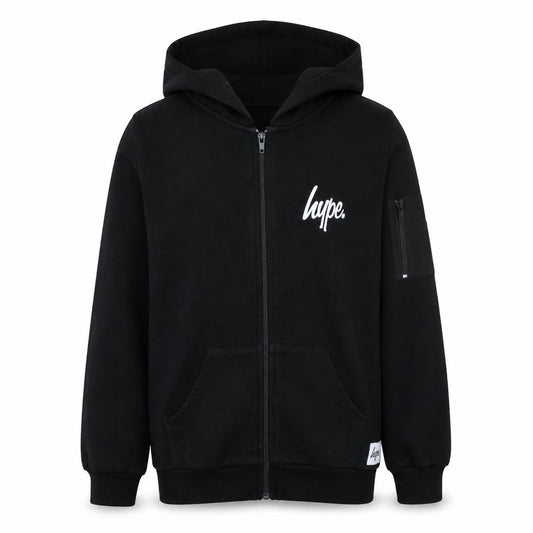 Front view of Hype Kids boys’ black full zip hoodie 13 years cotton blend casual