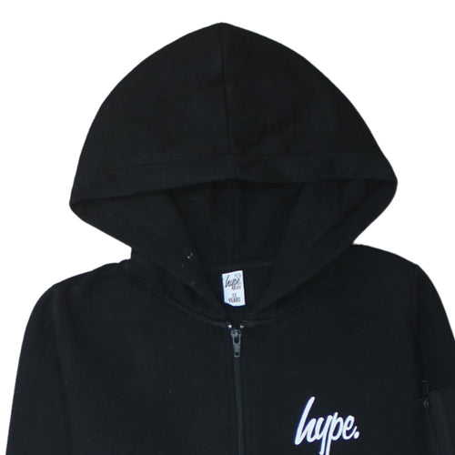Hype Kids Boys Black Full Zip Hoodie 13 Years Cotton Blend Casual