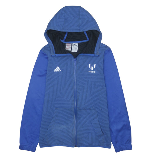 Adidas Boys Blue Full Zip Messi Hoodie Size 13-14 Years with Logo Print