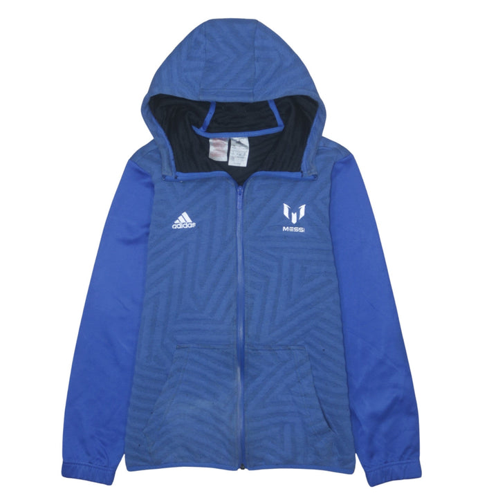 Adidas Boys Blue Full Zip Messi Hoodie Size 13-14 Years with Logo Print