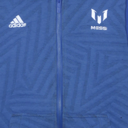 Adidas Boys Blue Full Zip Messi Hoodie Size 13-14 Years with Logo Print