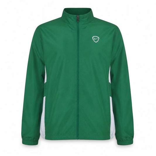 Front view of Nike boys’ green dri-fit xl track jacket lightweight full zip sports top