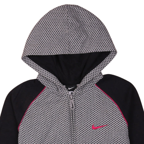 Nike Boys Black & Grey Full Zip Hoodie XL 13-15 Years Houndstooth Print