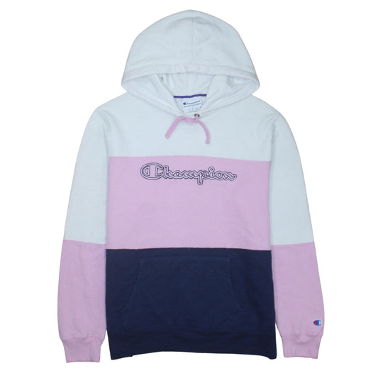 Champion Womens Pink White Navy Colourblock Pullover Hoodie Size L