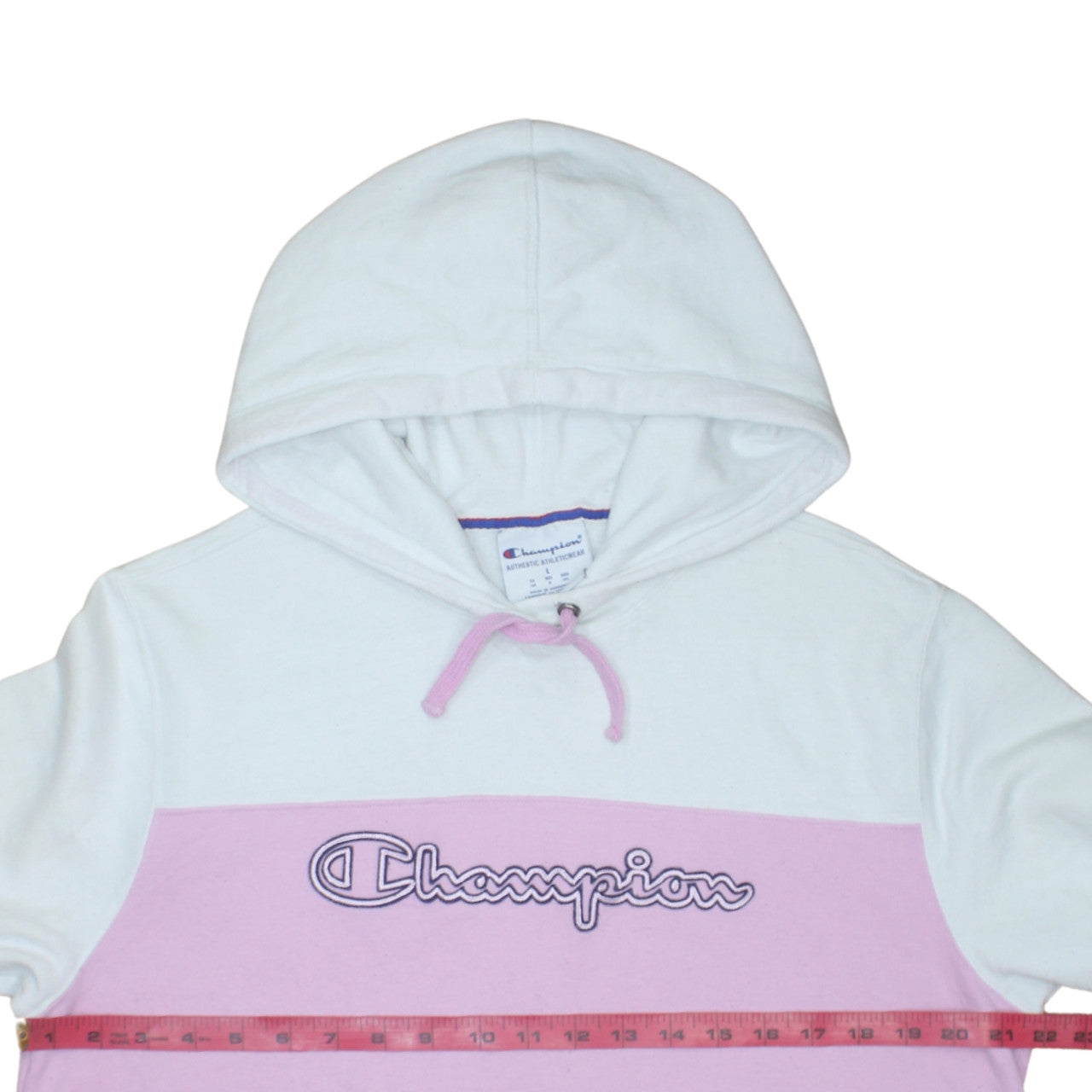 Champion Womens Pink White Navy Colourblock Pullover Hoodie Size L
