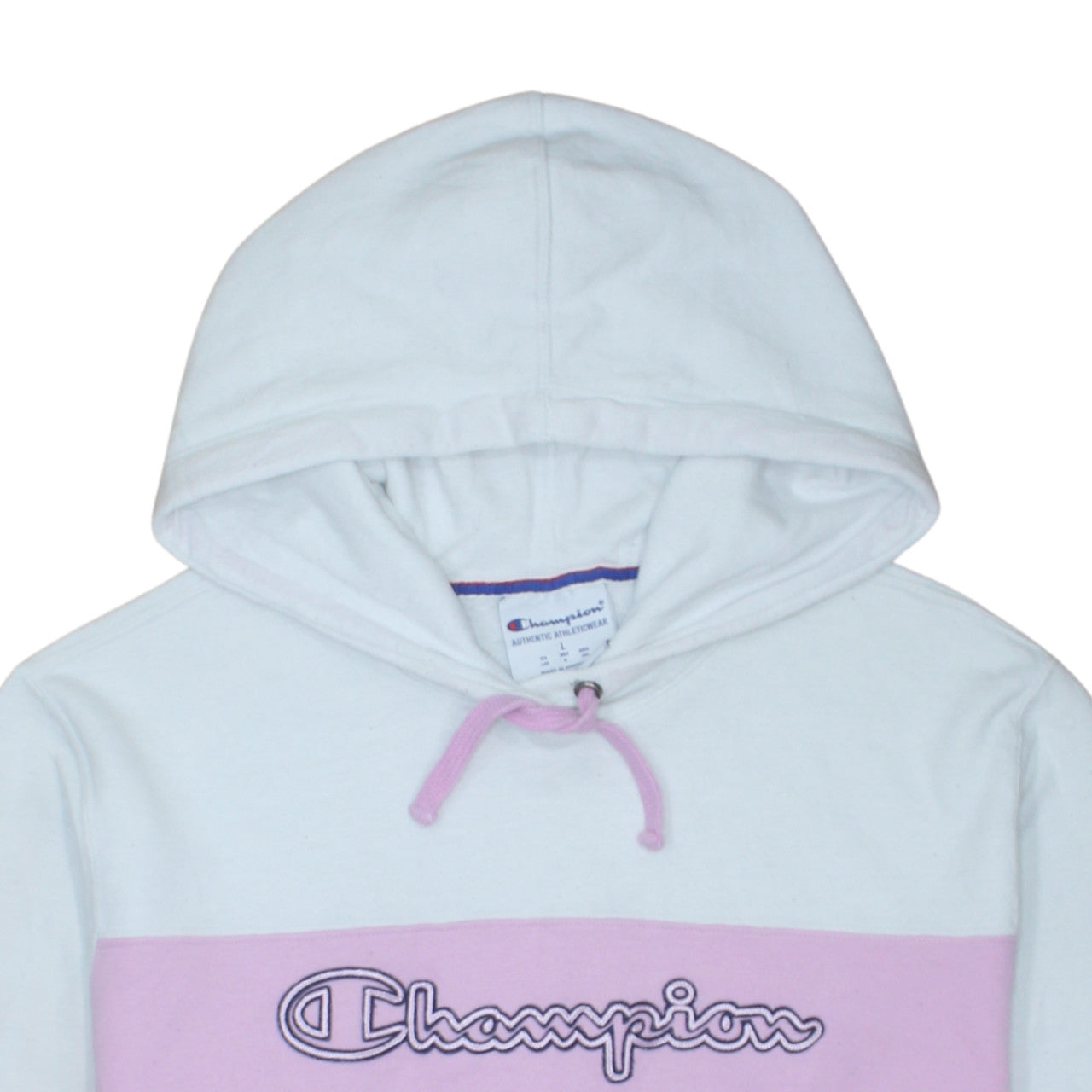 Champion Womens Pink White Navy Colourblock Pullover Hoodie Size L