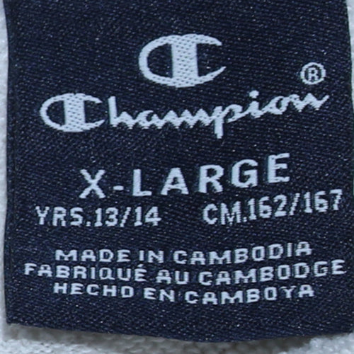 Champion Boys White Pullover Hoodie XL 13-14 Years Graphic Logo Fleece
