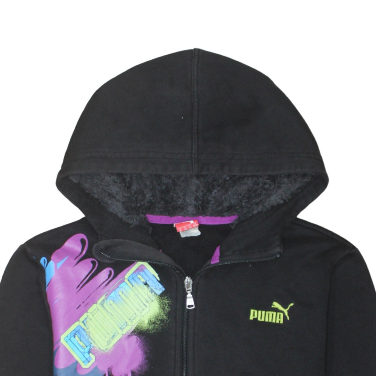 Puma Boys Black Full Zip Hoodie Size 14 Graphic Print Fleece Lined