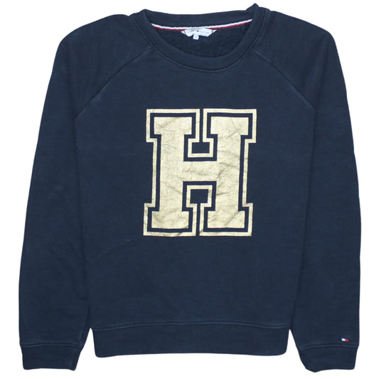 Tommy Hilfiger Women Blue Gold Logo Pullover Sweatshirt Size S