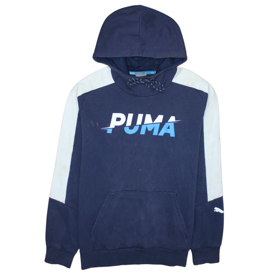Puma Men’s Blue Pullover Hoodie M Logo Sports Fleece Sweatshirt