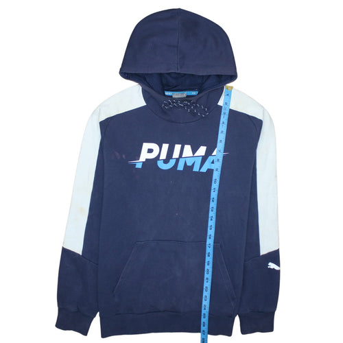 Puma Men’s Blue Pullover Hoodie M Logo Sports Fleece Sweatshirt