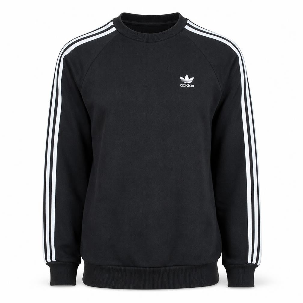 Front view of Adidas men’s black xs pullover sweatshirt crew neck logo fleece