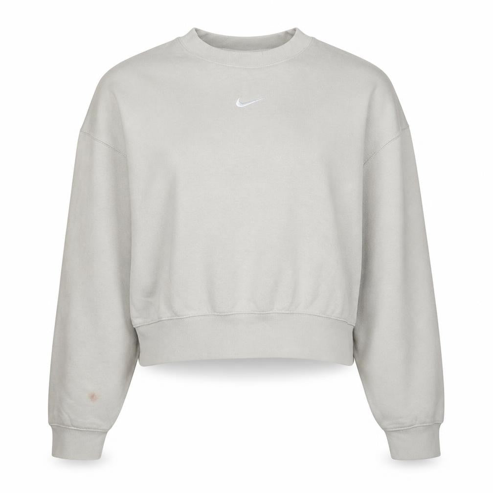 Front view of Nike women’s beige crew neck pullover sweatshirt xs cotton blend