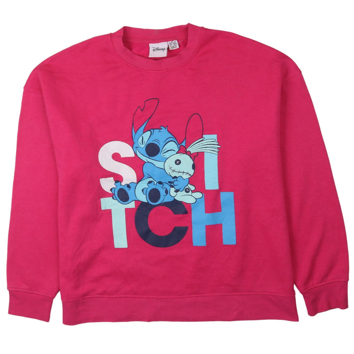 Disney Women Pink Stitch Sweatshirt UK 12/14 Pullover Crew Neck