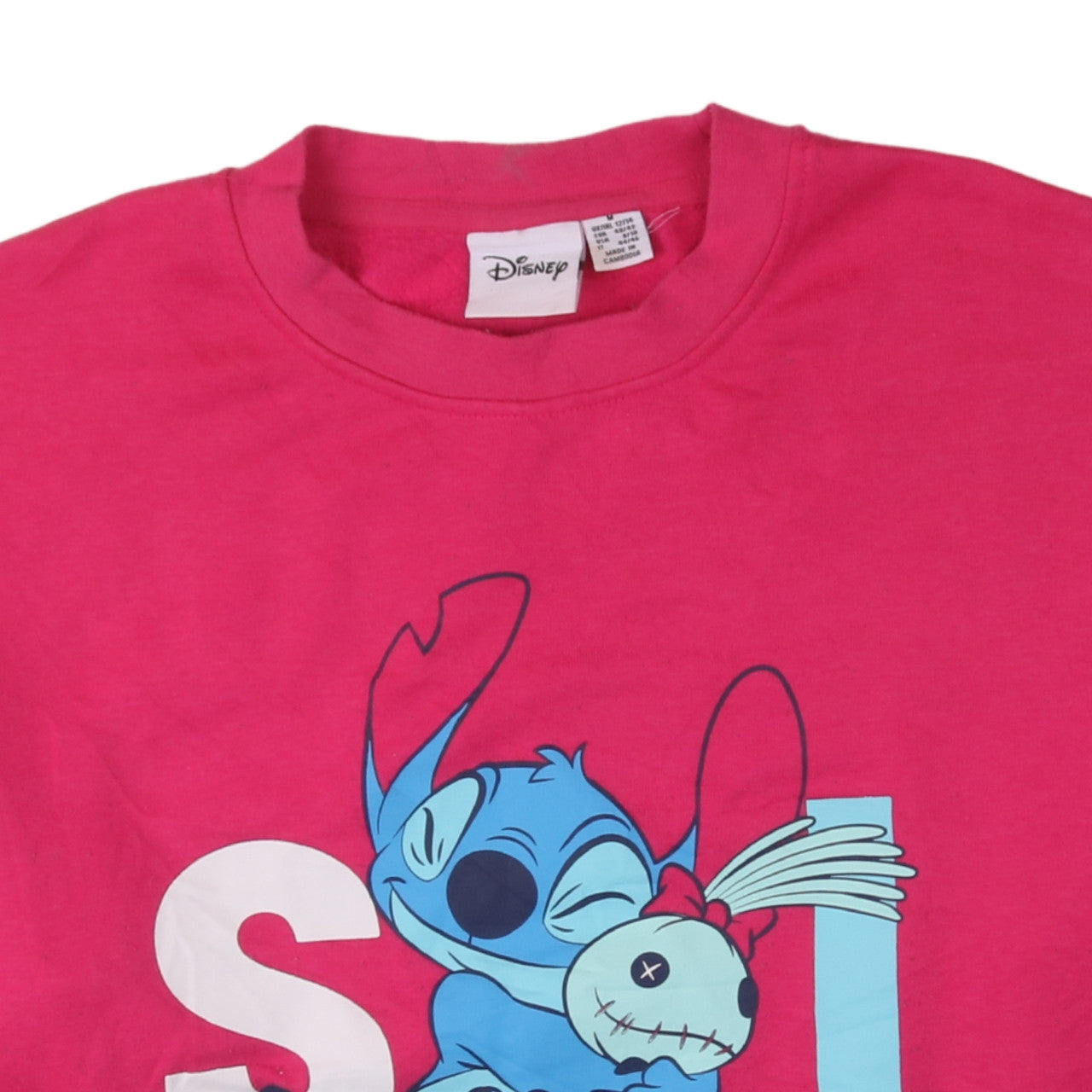 Disney Women Pink Stitch Sweatshirt UK 12/14 Pullover Crew Neck