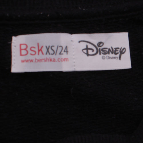 Bershka Women Black Mickey Mouse Pullover Sweatshirt XS