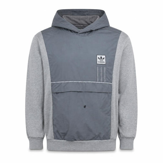 Front view of Adidas Men's Grey Pullover Hoodie, size M, Sports Casual