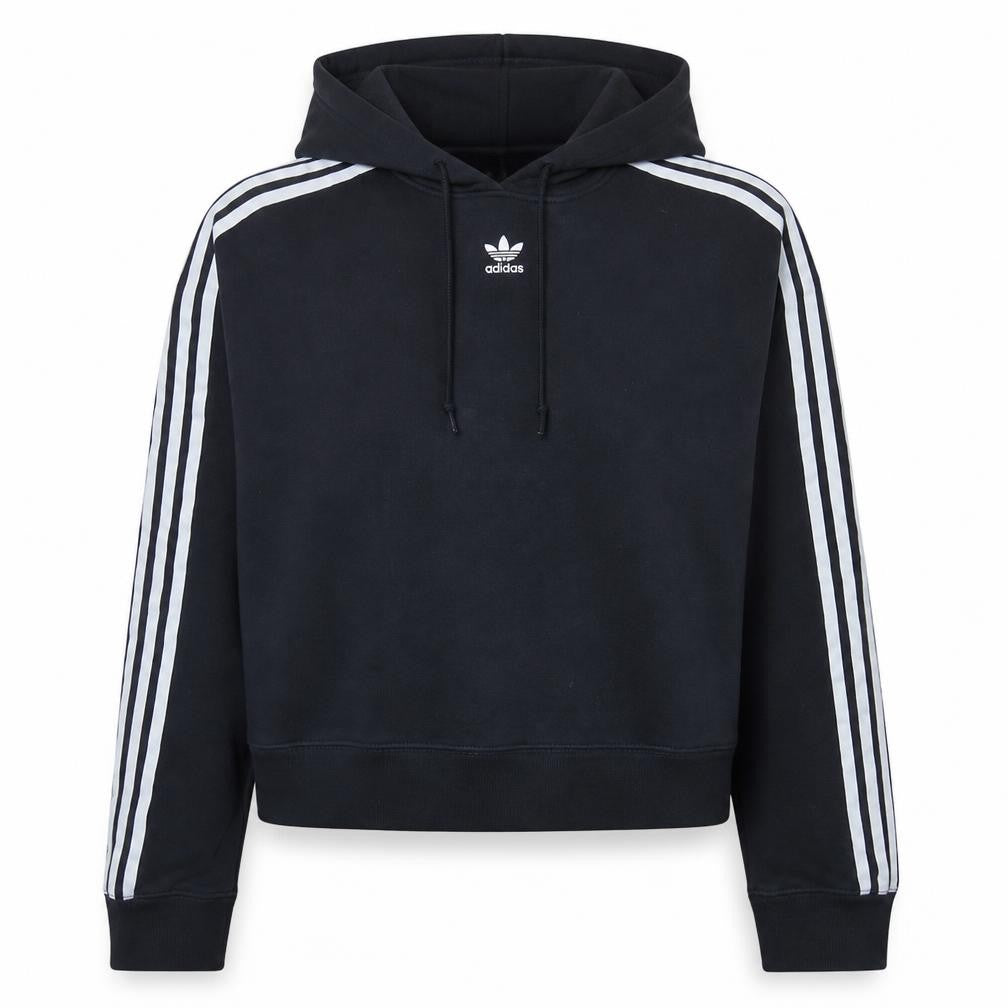 Front view of Adidas Women Black Hoodie, size 18, Hooded Pullover Sweatshirt
