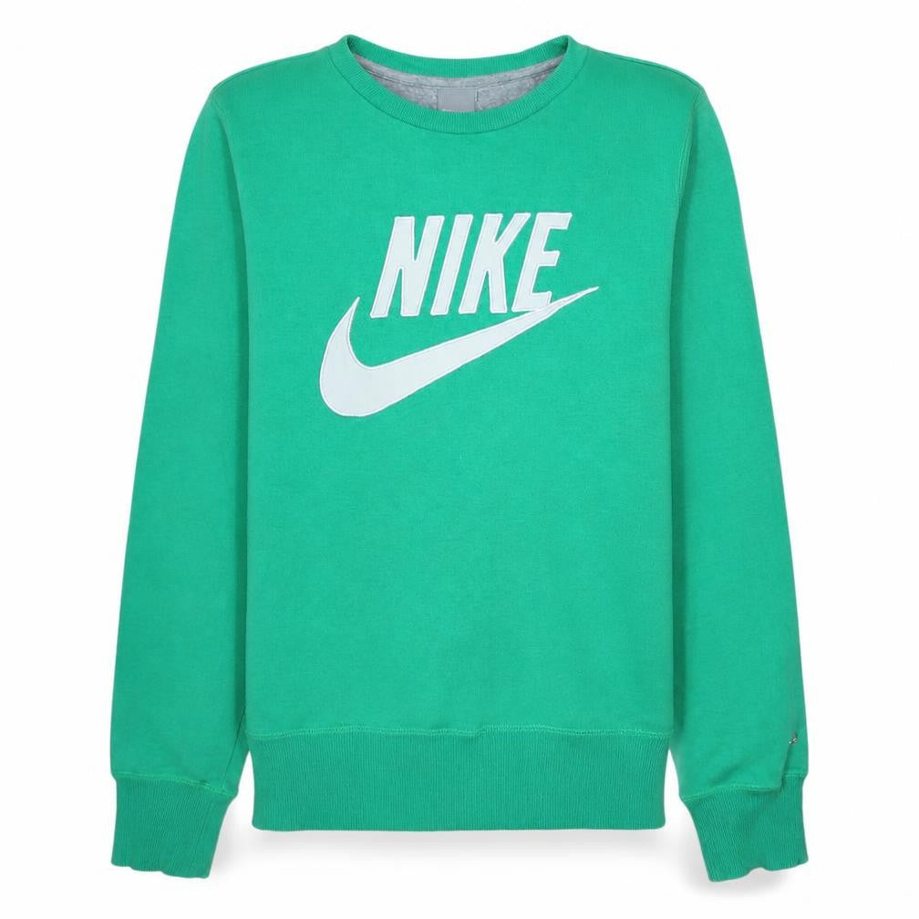 Front view of Nike Men's Green Crew Neck Logo Pullover Sweatshirt, size S